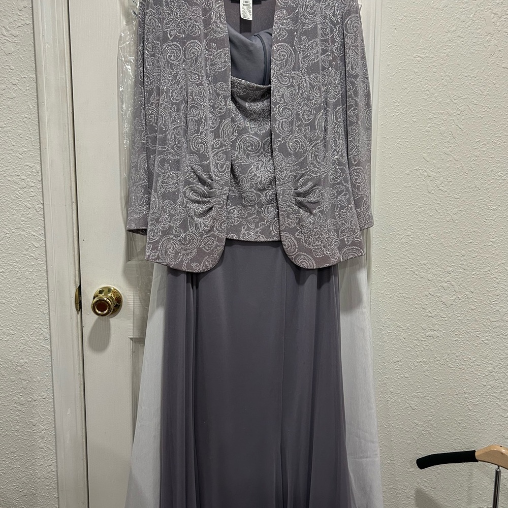 Alex Evenings Silver Women's Formal Dress with Jacket Size 16